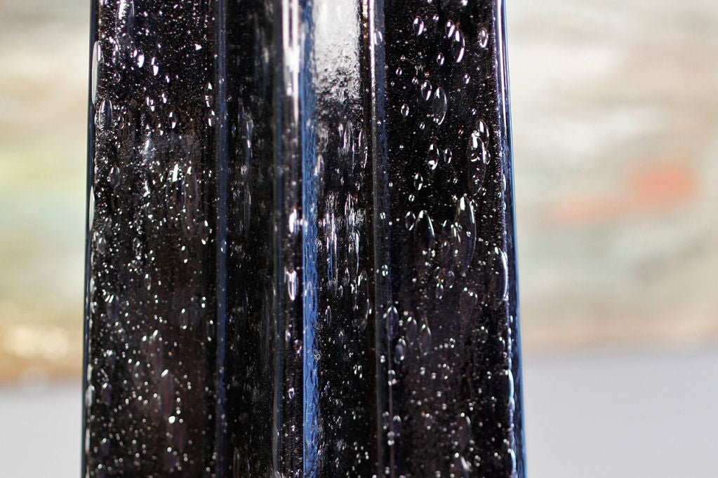 Murano Glass Jet Black Murano 'Pulegoso' Glass Table Lamps
