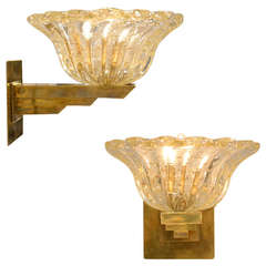 Pair of Pulegoso Murano Glass 
Brass Sconces