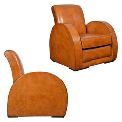 French Modernist Pair of Leather Club Chairs