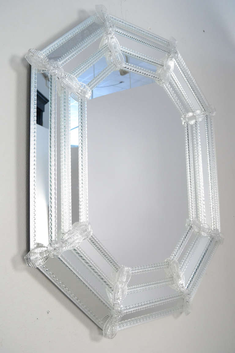 Mid-Century Modern Pair of Octagonal Venetian Glass Mirrors