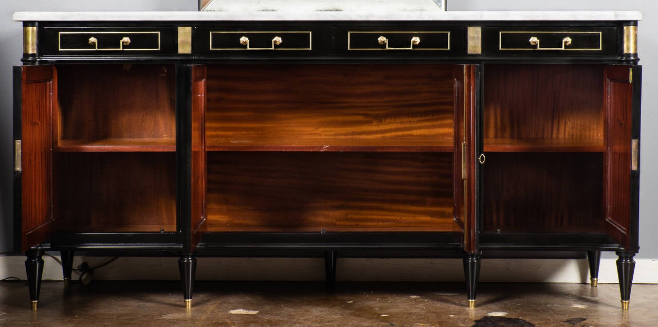 Ebonized Grand French Louis XVI Carrara Marble-Top Buffet