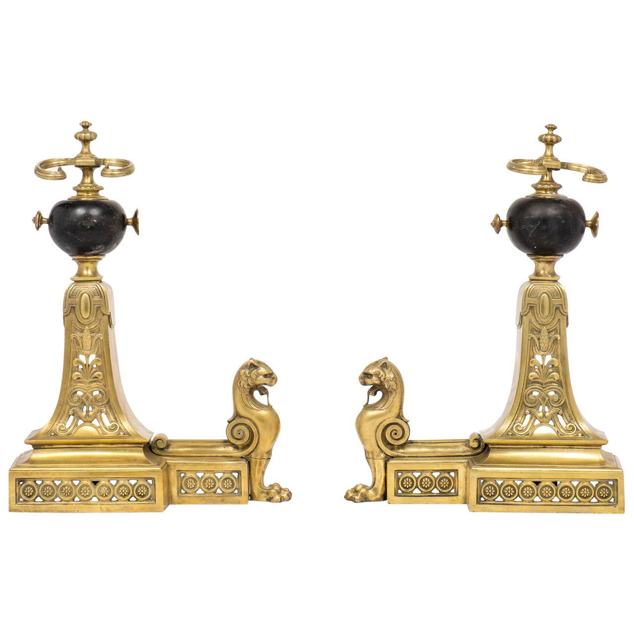 Extraordinary French Empire Gilt Bronze Andirons