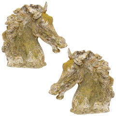Antique Pair of Reconstitued Stone Horse Heads