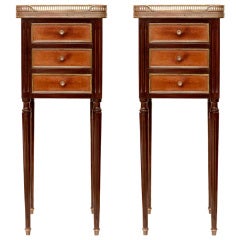 Antique Pair of Louis XVI Marble Top Mahogany End Tables