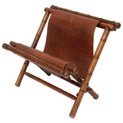 Beautiful 19th Century Leather and Bamboo Magazine Stand