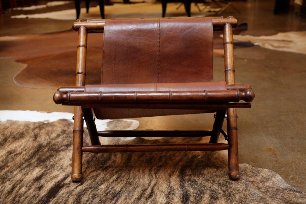 Beautiful 19th Century Leather and Bamboo Magazine Stand 2