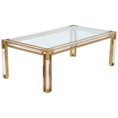 Superb French Gilt Brass & Lucite Coffee Table