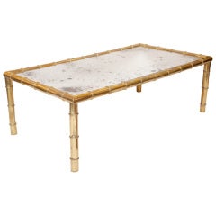 Great Brass Bamboo and Antiqued Mirror Coffee Table