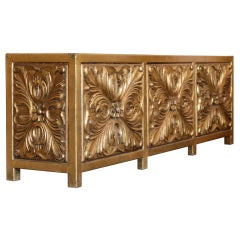 Vintage Spanish Hand Carved and Gold Leaf Credenza by Mariano Garcia