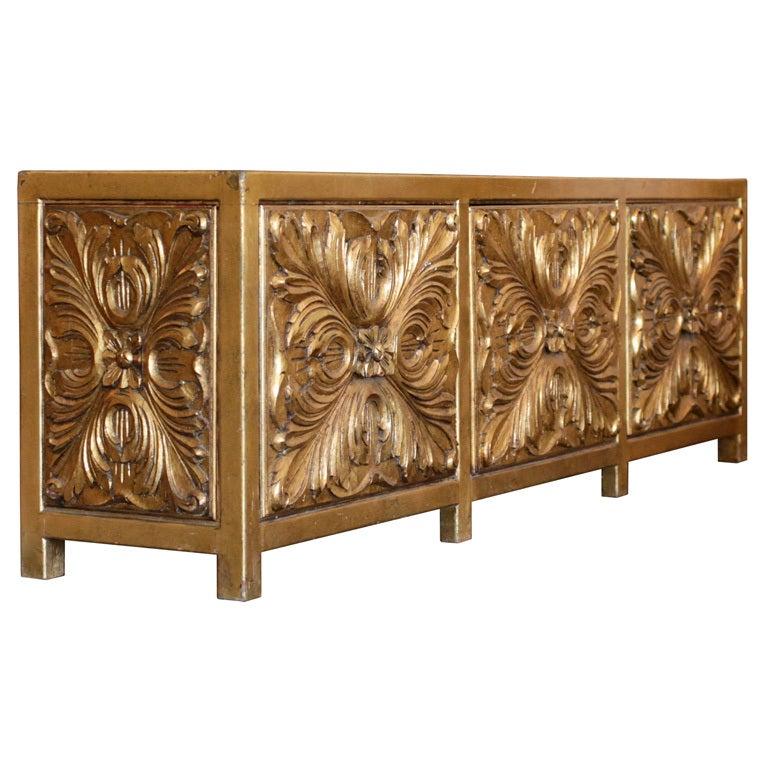 Spanish Hand Carved and Gold Leaf Credenza by Mariano Garcia