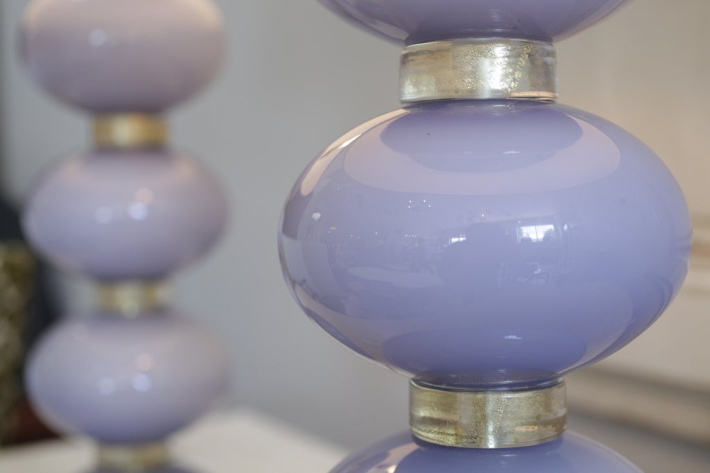 Italian Unique Opalina Periwinkle Murano Glass Lamp