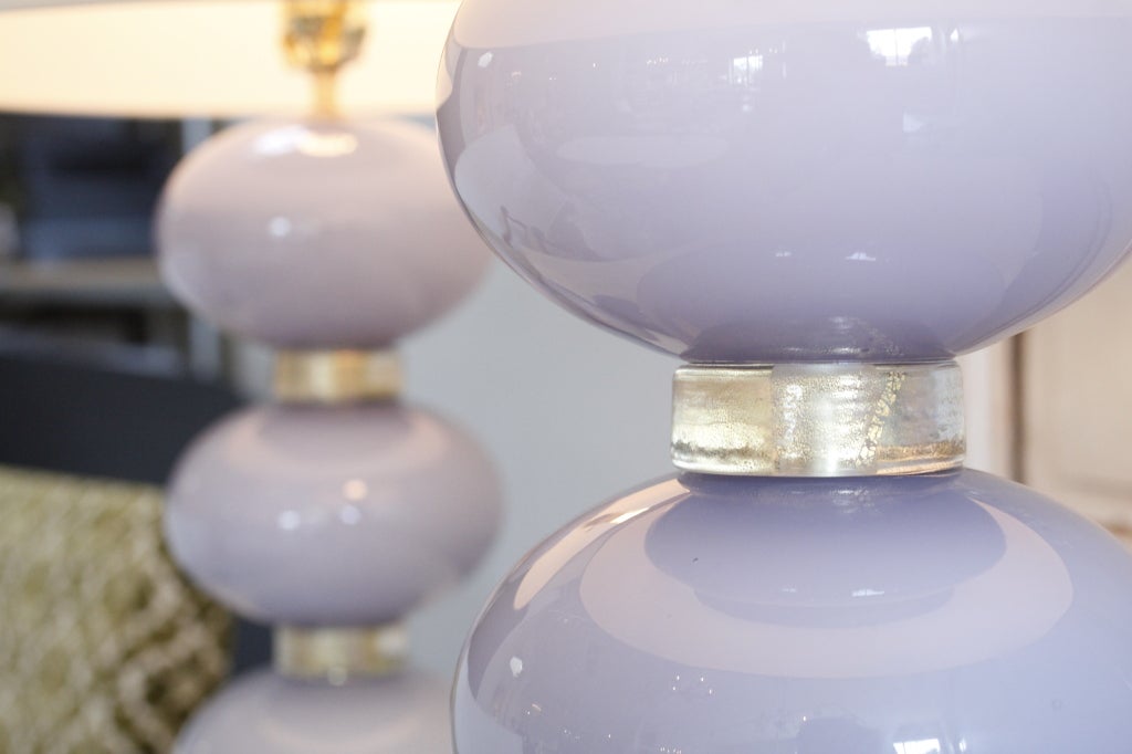 Unique Opalina Periwinkle Murano Glass Lamp In Good Condition In Austin, TX