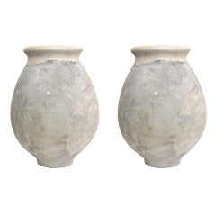 French Vintage Pair of Biot Olive Vessels