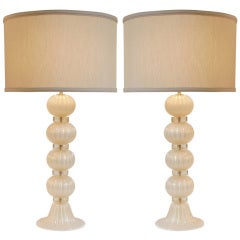 Beautiful Pair of Opaline Murano Glass Lamps