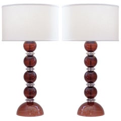 Pair of Amethyst and Crystal Murano Glass Lamps