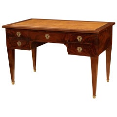 Neoclassical Flamed Mahogany Leather Top Desk