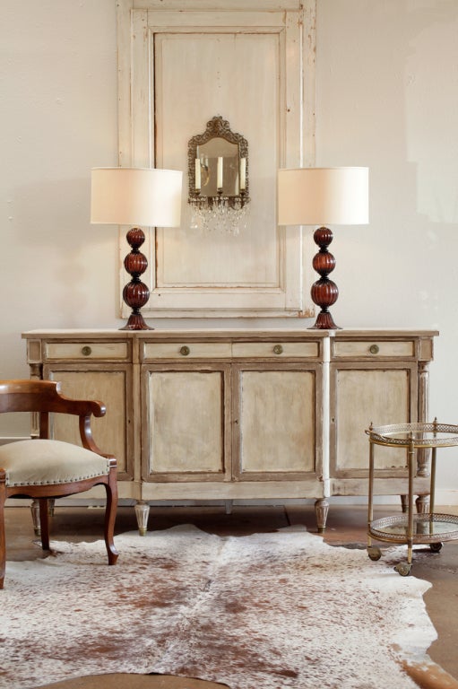 Louis XVI Hand Painted and Patined Grand Mahogany Buffet
