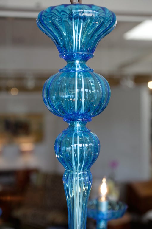 Italian Cerulean Blue Murano Glass Chandelier