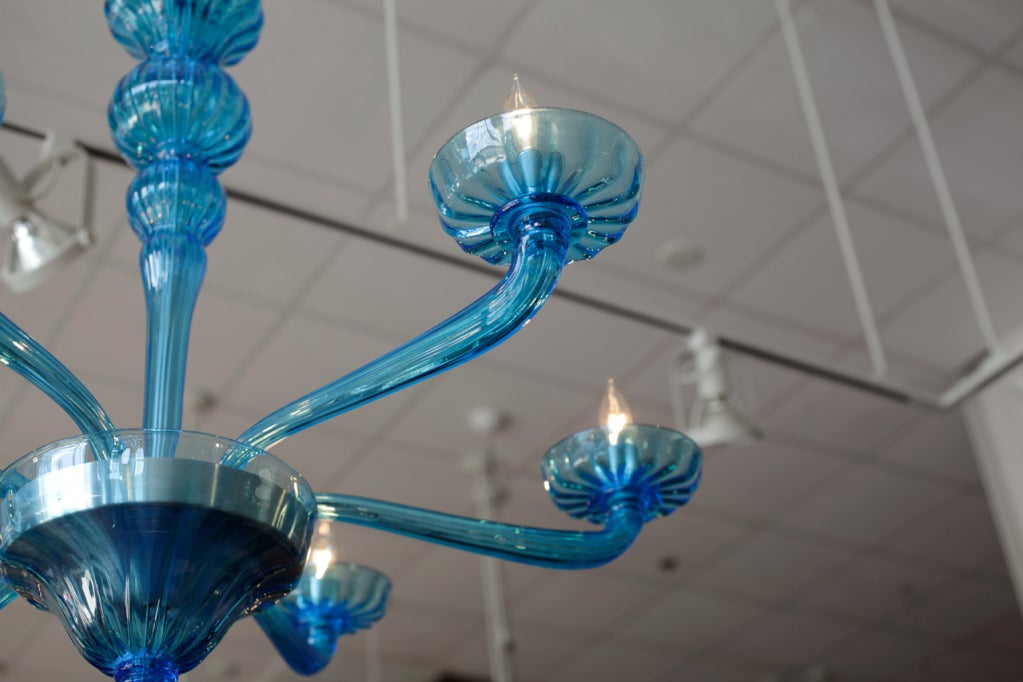 20th Century Cerulean Blue Murano Glass Chandelier