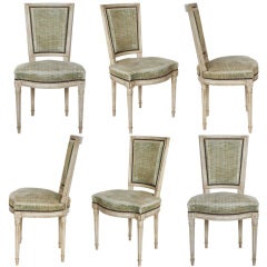 Antique Set of 6 Louis XVI Hand Painted Dining Chairs