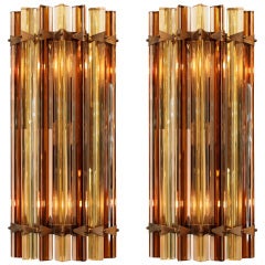 Pair of Amber and Tea Murano Glass Sconces by Venini