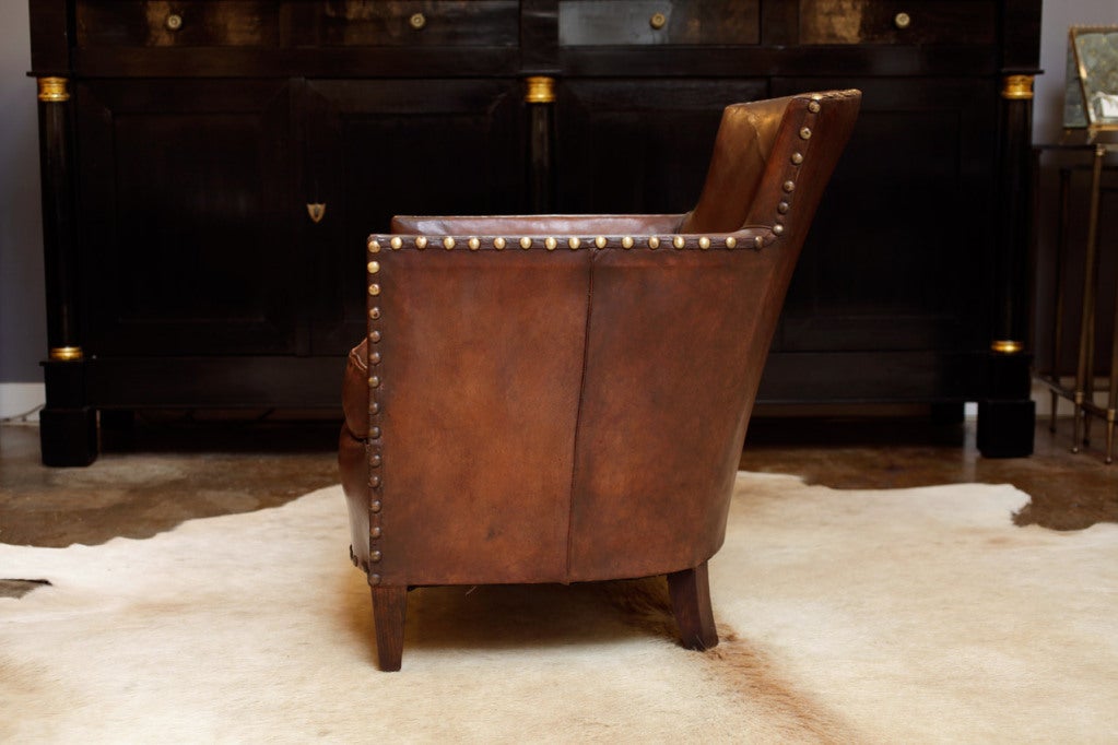 French Art Deco Lambskin Leather Club Chair 1