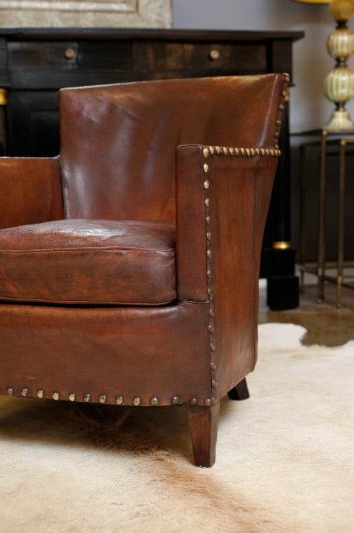 French Art Deco Lambskin Leather Club Chair 3