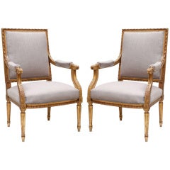Elegant Pair of Louis XVI Gold Leafed Armchairs