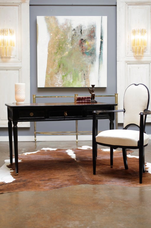 Elegant Louis XVI Ebonized Faux Partner's Desk