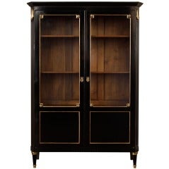 Antique Louis XVI Ebonized Solid Mahogany Bookcase