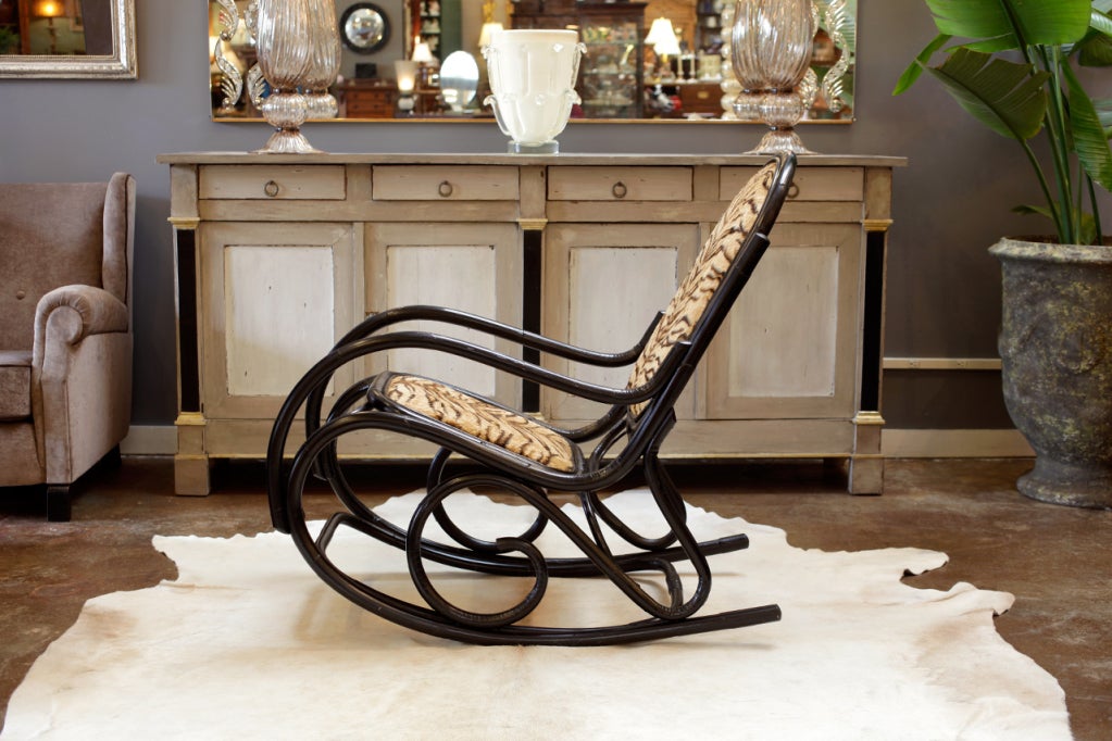 French Ebonized Bamboo Rocking Chair by Thonet