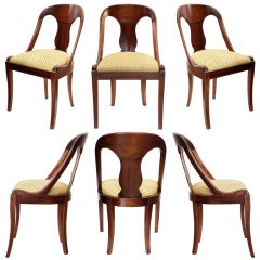 2 Sets of 6 French Restoration Solid Mahogany Dining Chairs