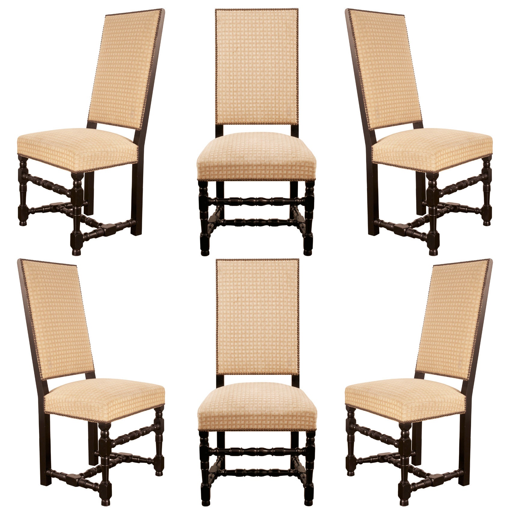 Set of 8 French Louis XIII Ebonized  Chairs
