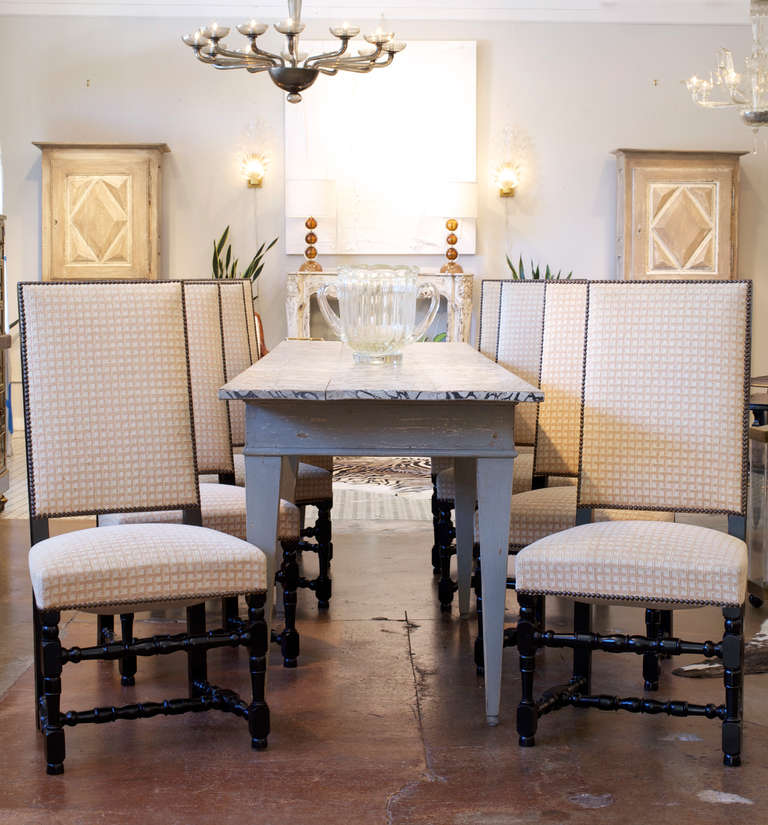 Set of 8 French Louis XIII Ebonized  Chairs