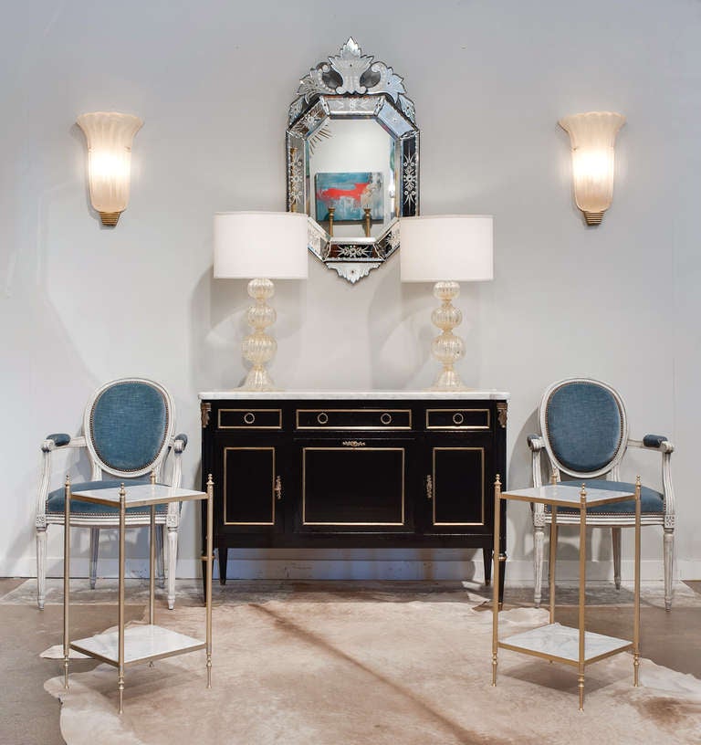 Pair Of Gilt Brass & Carrara Marble Side Tables