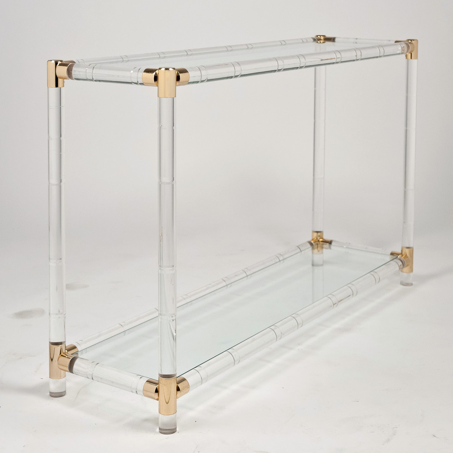 French Vintage Lucite, Brass, & Glass Console Table