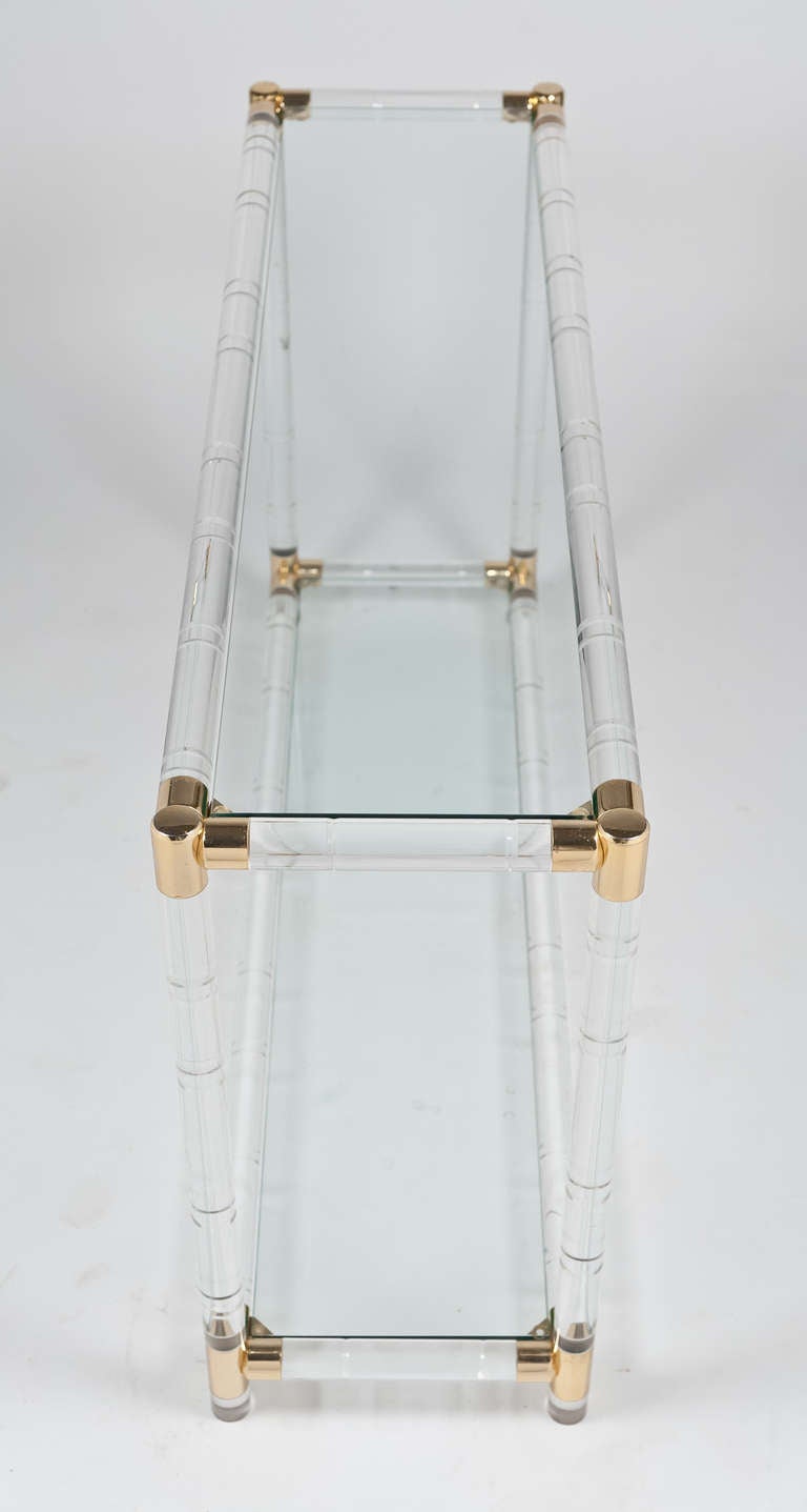 Mid-20th Century French Vintage Lucite, Brass, & Glass Console Table