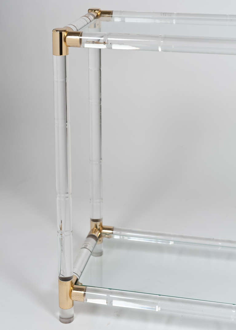 French Vintage Lucite, Brass, & Glass Console Table 4