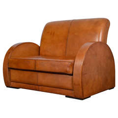 French Modernist Leather Sofa