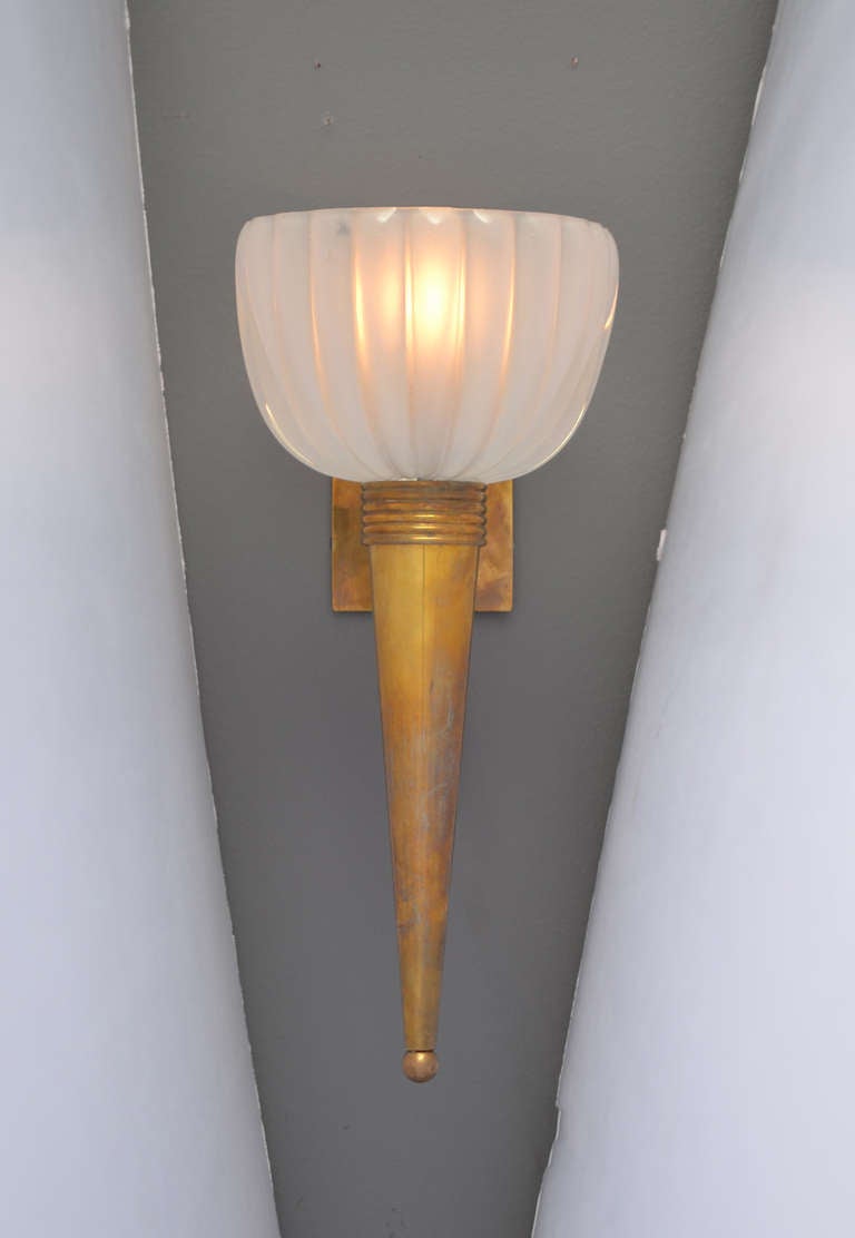 Mid-Century Modern Pair of Murano Glass Torchère Sconces