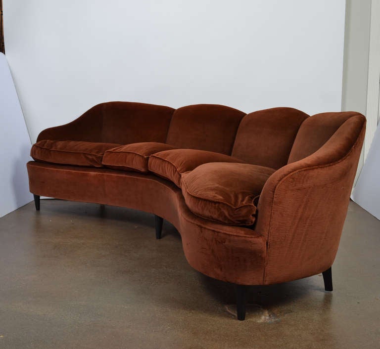 Mid-Century Modern Red Velvet Sofa