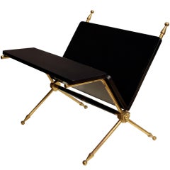 French Vintage Brass and Mahogany Magazine Stand by J. Charles