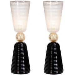 Modernist "Pulegoso" Murano Glass Lamps by Alberto Dona