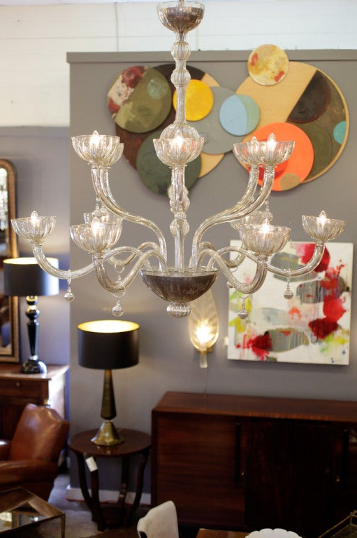 Beautiful handblown Murano glass chandelier in a slightly smoked crystal color named 