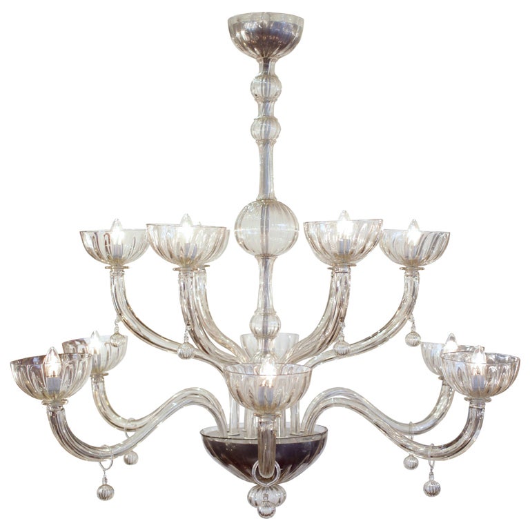 Murano "Cristallo Pura" Glass Chandelier by Seguso