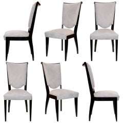 Elegant Set of 6 Art Deco Ebonized Dining Chairs