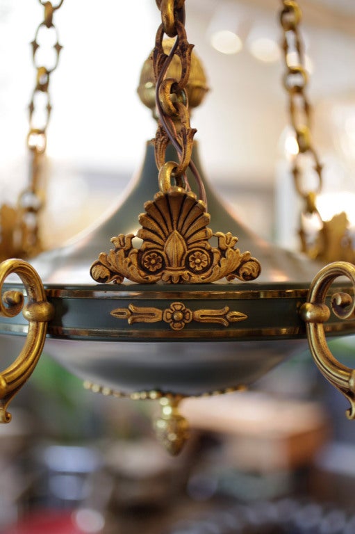 20th Century French Empire Gilded Bronze & Painted Tole Chandelier