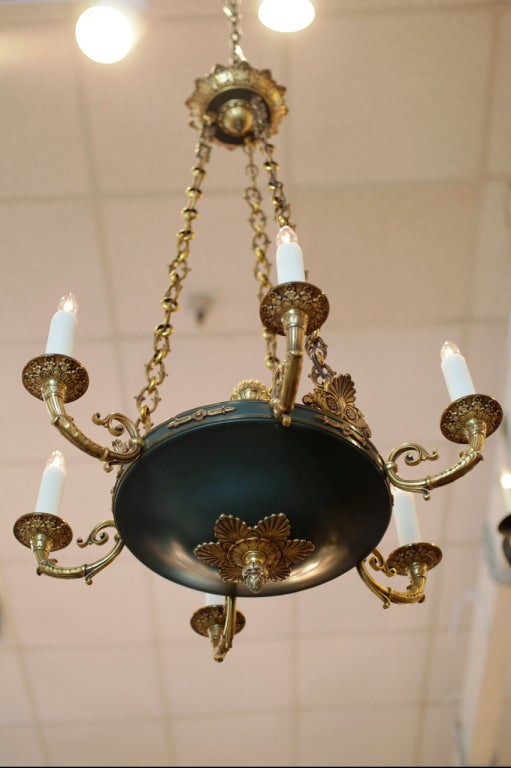 French Empire Gilded Bronze & Painted Tole Chandelier 2