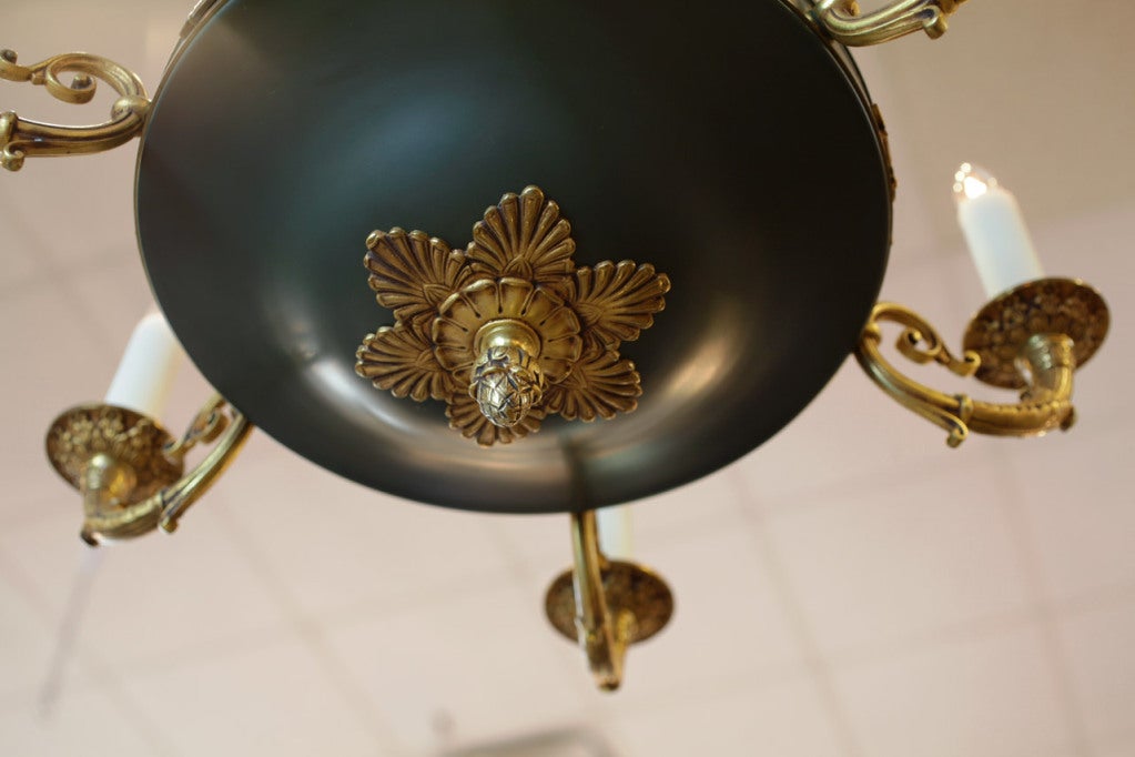 French Empire Gilded Bronze & Painted Tole Chandelier 3