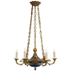 French Empire Gilded Bronze & Painted Tole Chandelier